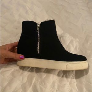 Black suede Steve Madden wedge sneaker